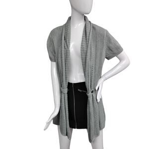 Sonoma Life + Style Open Cardigan Size Medium Gray Knit Short Sleeve 100% Cotton